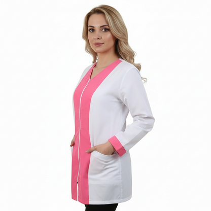 Camice da lavoro donna,casacca zip bianco bicolore ML COD: 1406