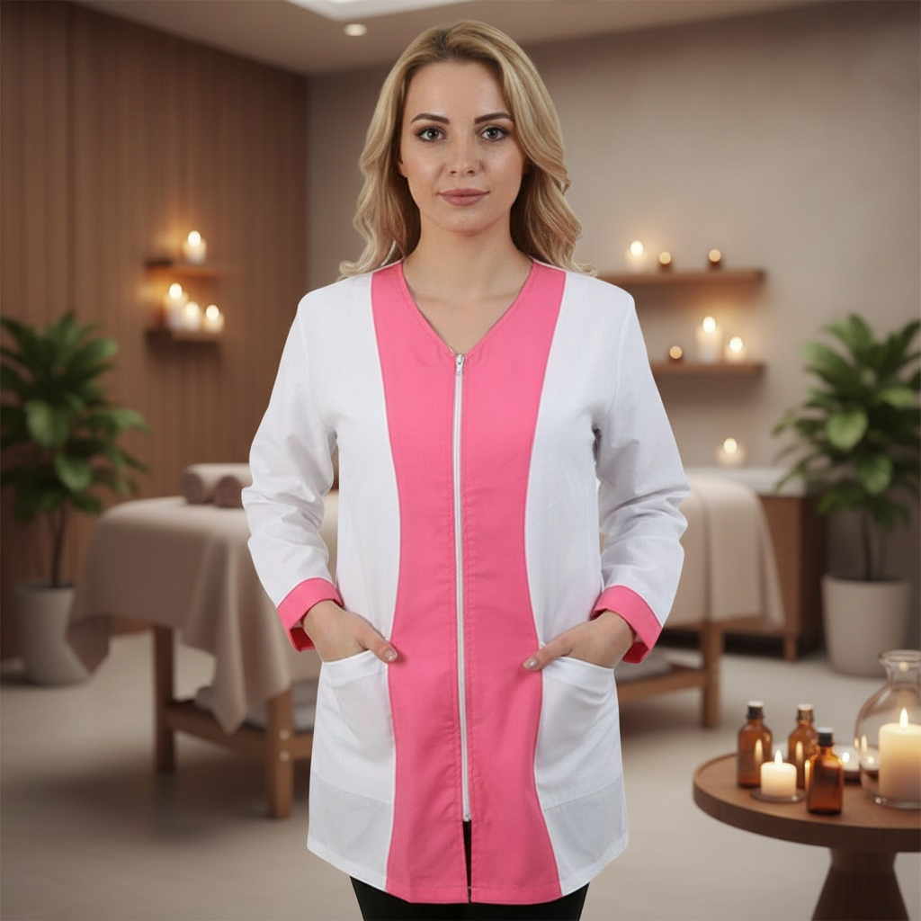 Camice da lavoro donna,casacca zip bianco bicolore ML COD: 1406