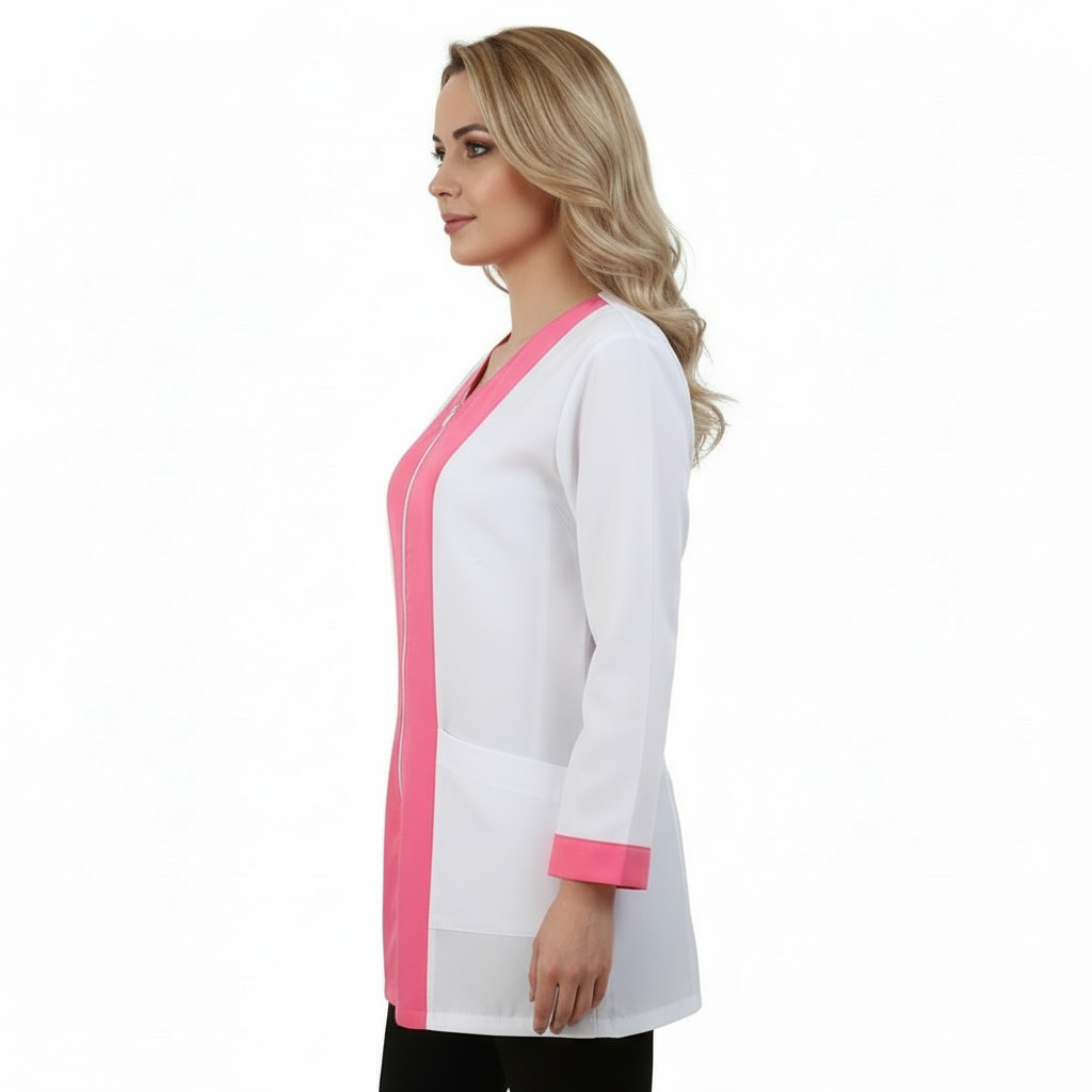 Camice da lavoro donna,casacca zip bianco bicolore ML COD: 1406