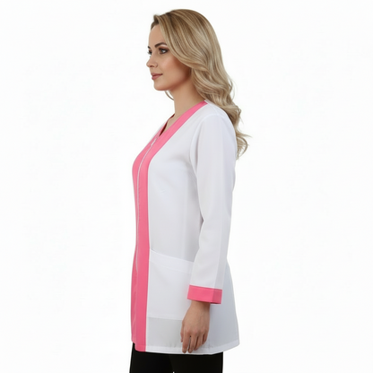 Camice da lavoro donna,casacca zip bianco bicolore ML COD: 1406