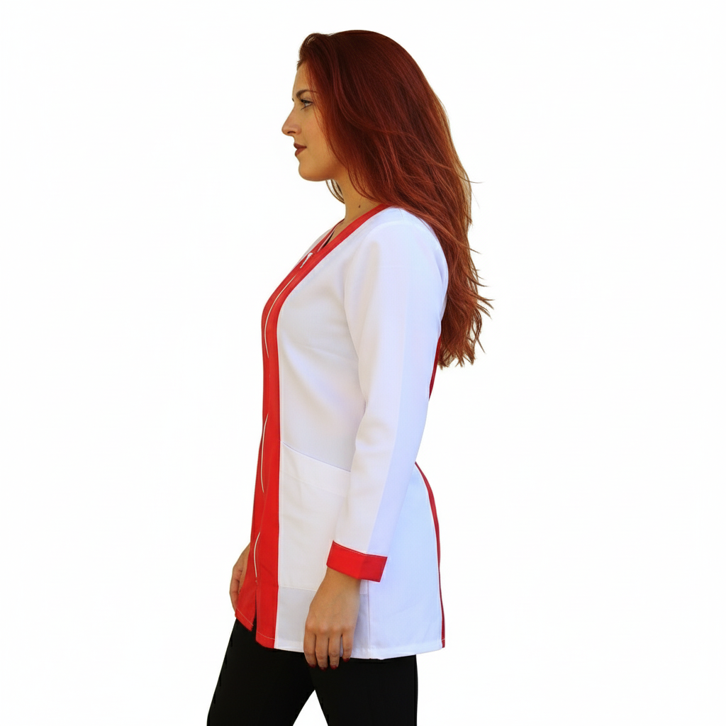 Casacca,camice da lavoro con zip, manica lunga bicolore "rosso" Cod:2206