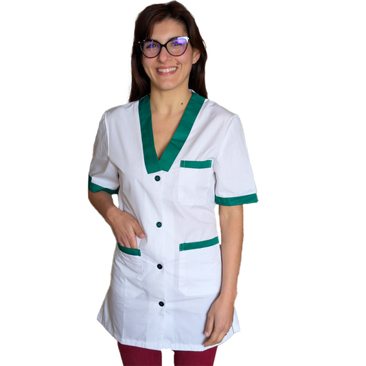 Casacca,camice da lavoro, mezza manica inserto verde cod: 181119