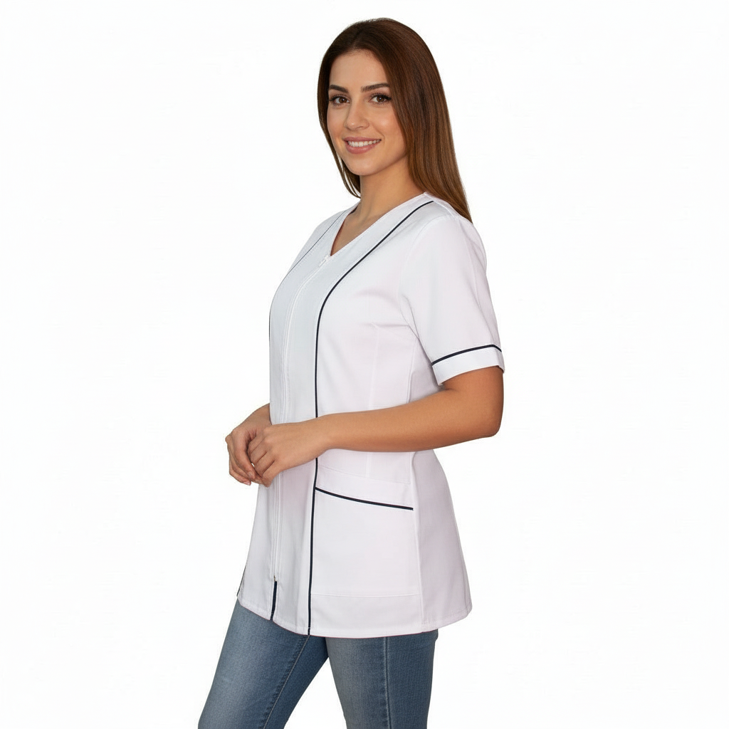 Casacca da lavoro donna zip bianco con profilo mod. Rosaria – COD: 7203