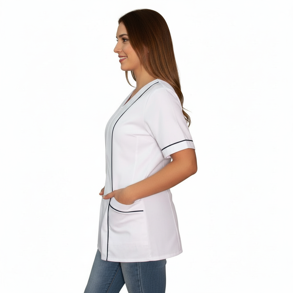 Casacca da lavoro donna zip bianco con profilo mod. Rosaria – COD: 7203