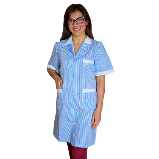 Camice da lavoro lungo rigo azzurro MM cod:7197