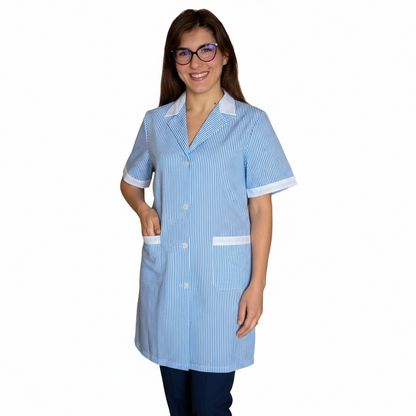 Camice da lavoro lungo rigo azzurro MM cod:7197