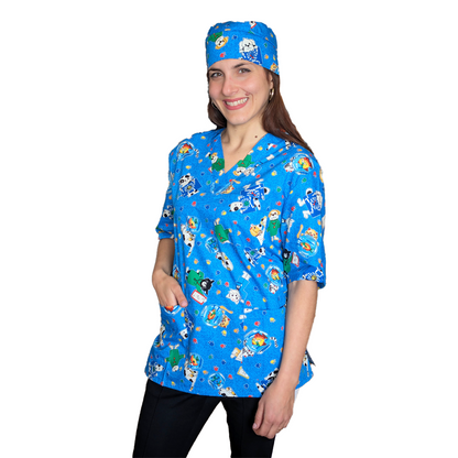 casacca ,divisa da lavoro,camice azzurro fumetto+bandana cod: 1611