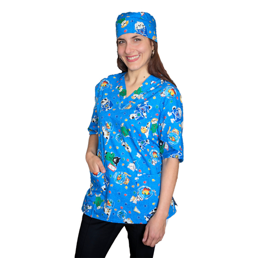 casacca ,divisa da lavoro,camice azzurro fumetto+bandana cod: 1611
