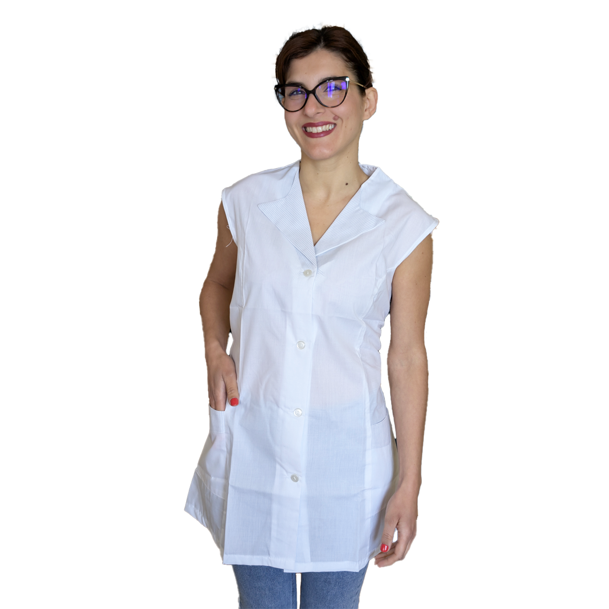 Casacca,camice da lavoro giromanica, bianco inserti grigi cod:7029
