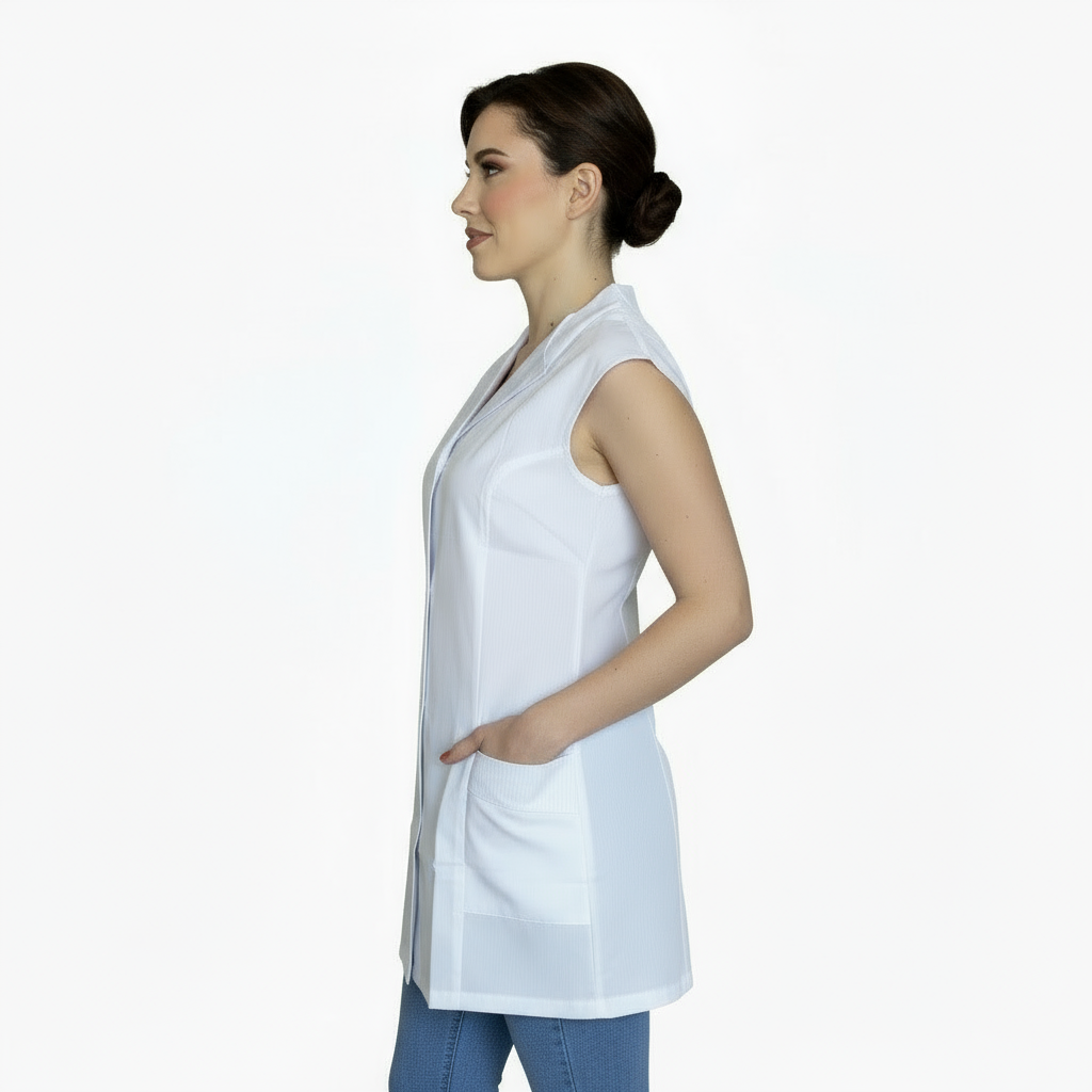 Casacca,camice da lavoro giromanica, bianco inserti grigi cod:7029