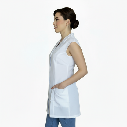 Casacca,camice da lavoro giromanica, bianco inserti grigi cod:7029