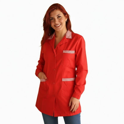 Camice da lavoro,casacca donna rosso con profilo ML cod:7562