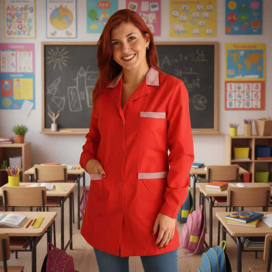 Camice da lavoro,casacca donna rosso con profilo ML cod:7562