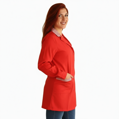 Camice da lavoro,casacca donna rosso con profilo ML cod:7562