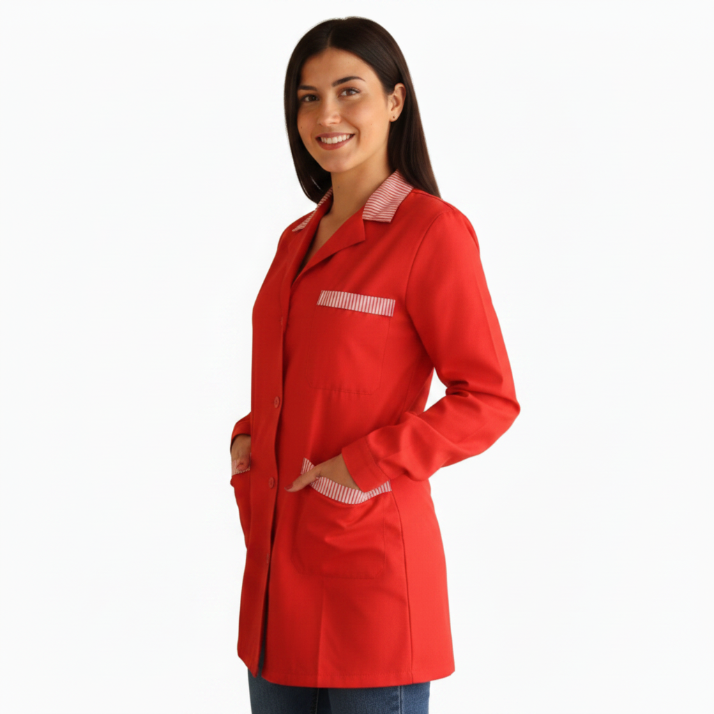 Camice Casacca da Lavoro Donna Rosso con Profilo Manica Lunga cod. 7562 – Made in Italy