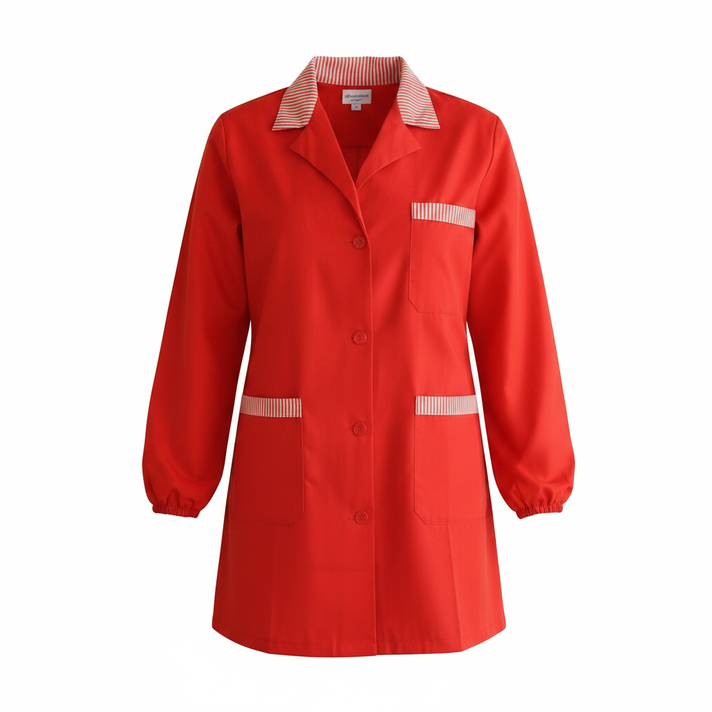 Camice Casacca da Lavoro Donna Rosso con Profilo Manica Lunga cod. 7562 – Made in Italy