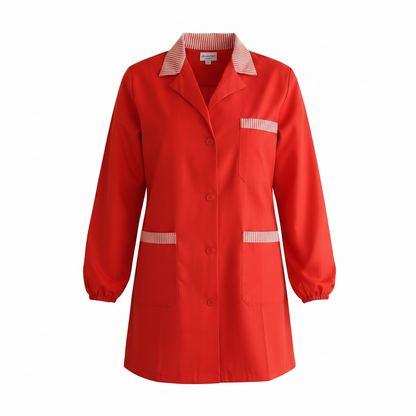 Camice Casacca da Lavoro Donna Rosso con Profilo Manica Lunga cod. 7562 – Made in Italy