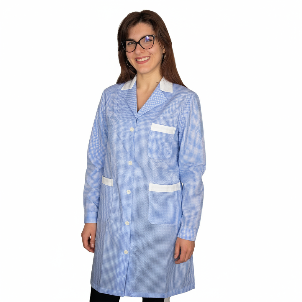 camice da lavoro donna,lungo quadretto azzurro ML cod: 200524