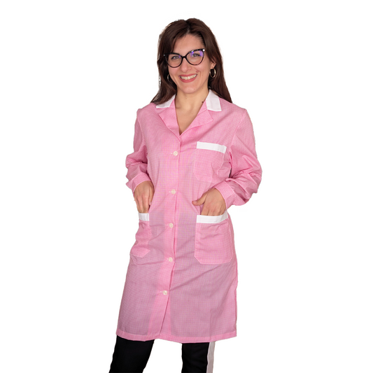 camice da lavoro, lungo quadretto rosa ML cod:7456