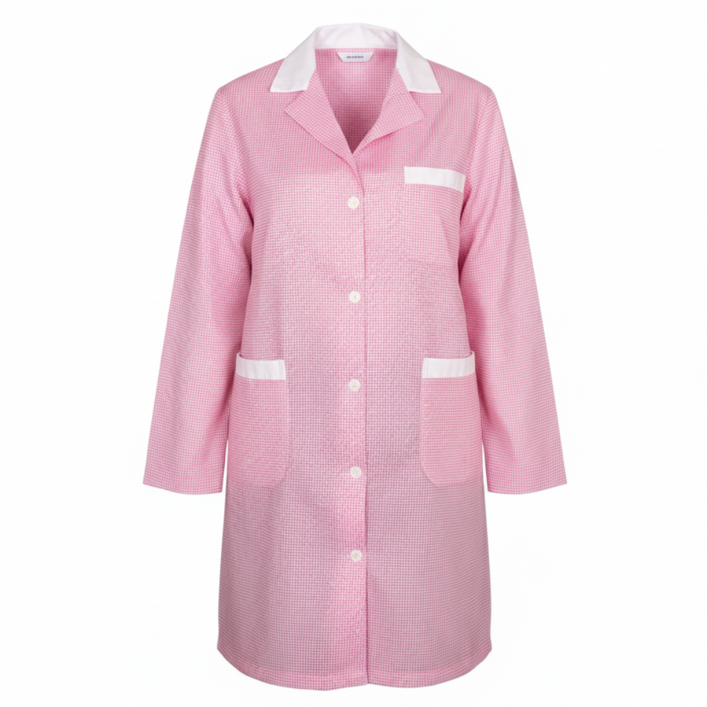 Camice da lavoro donna lungo quadretto rosa manica lunga – COD: 7456