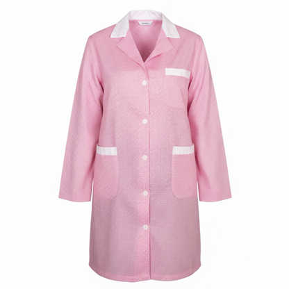 Camice da lavoro donna lungo quadretto rosa manica lunga – COD: 7456