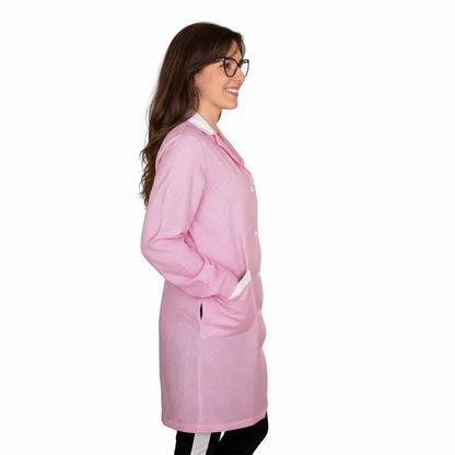 Camice da lavoro donna lungo quadretto rosa manica lunga – COD: 7456