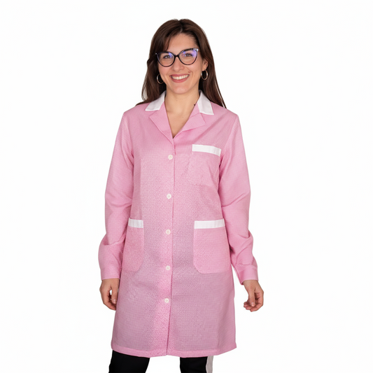 camice da lavoro, lungo quadretto rosa ML cod:7456