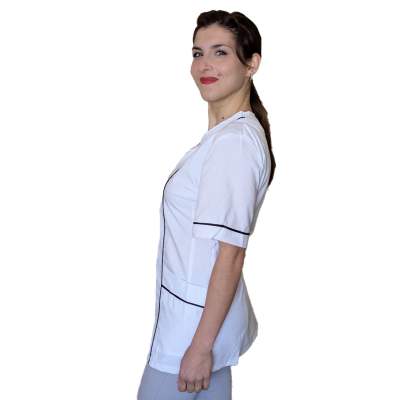 Camice da lavoro,casacca zip donna, bianco con profilo mod. "rosaria" COD: 7203