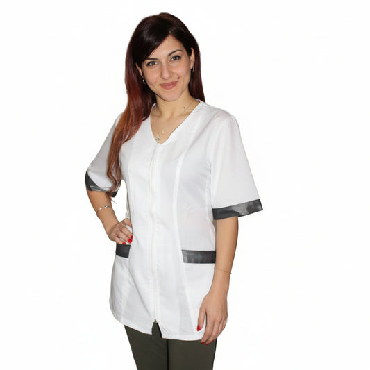 Camice da lavoro,casacca zip bianco MM con inserto nero Cod: 2707