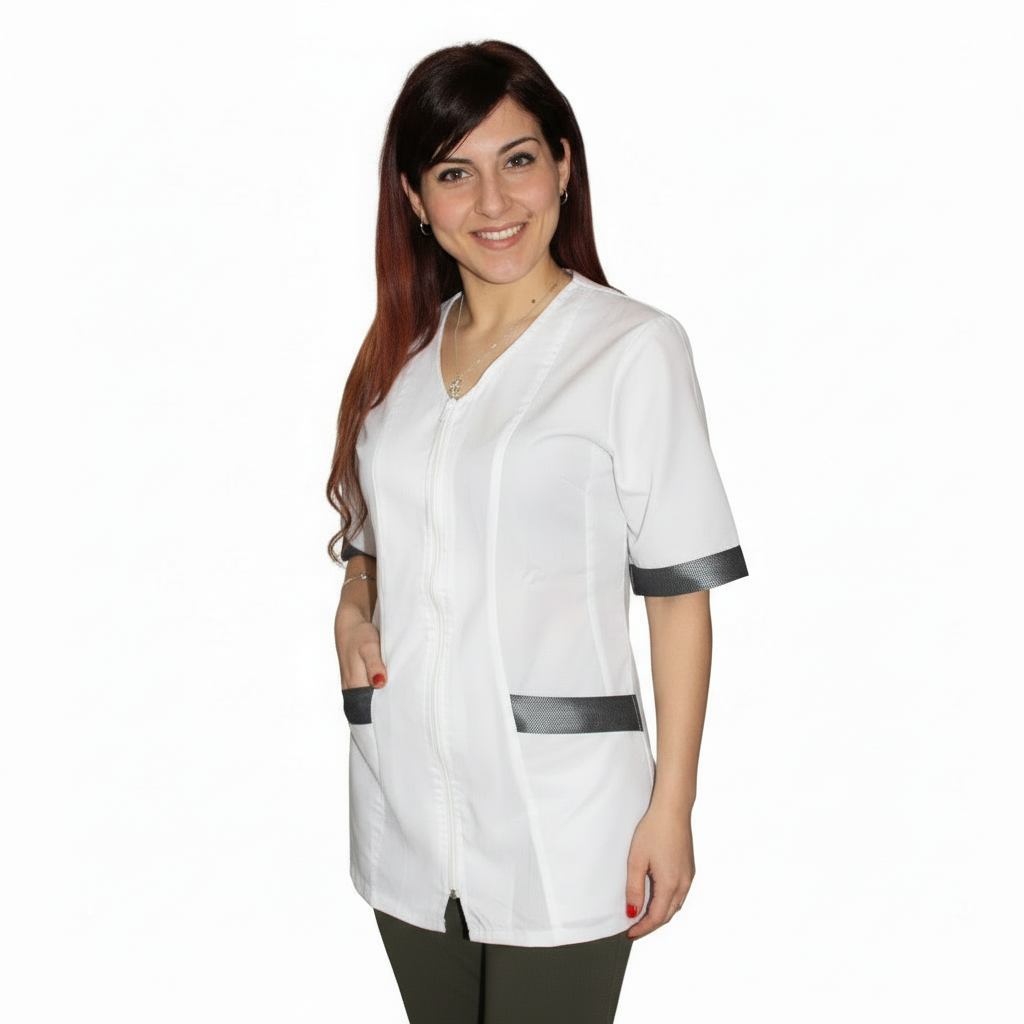 Camice da lavoro,casacca zip bianco MM con inserto nero Cod: 2707