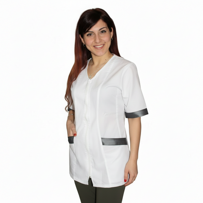 Camice da lavoro,casacca zip bianco MM con inserto nero Cod: 2707