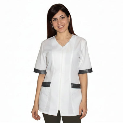 Camice da lavoro,casacca zip bianco MM con inserto nero Cod: 2707