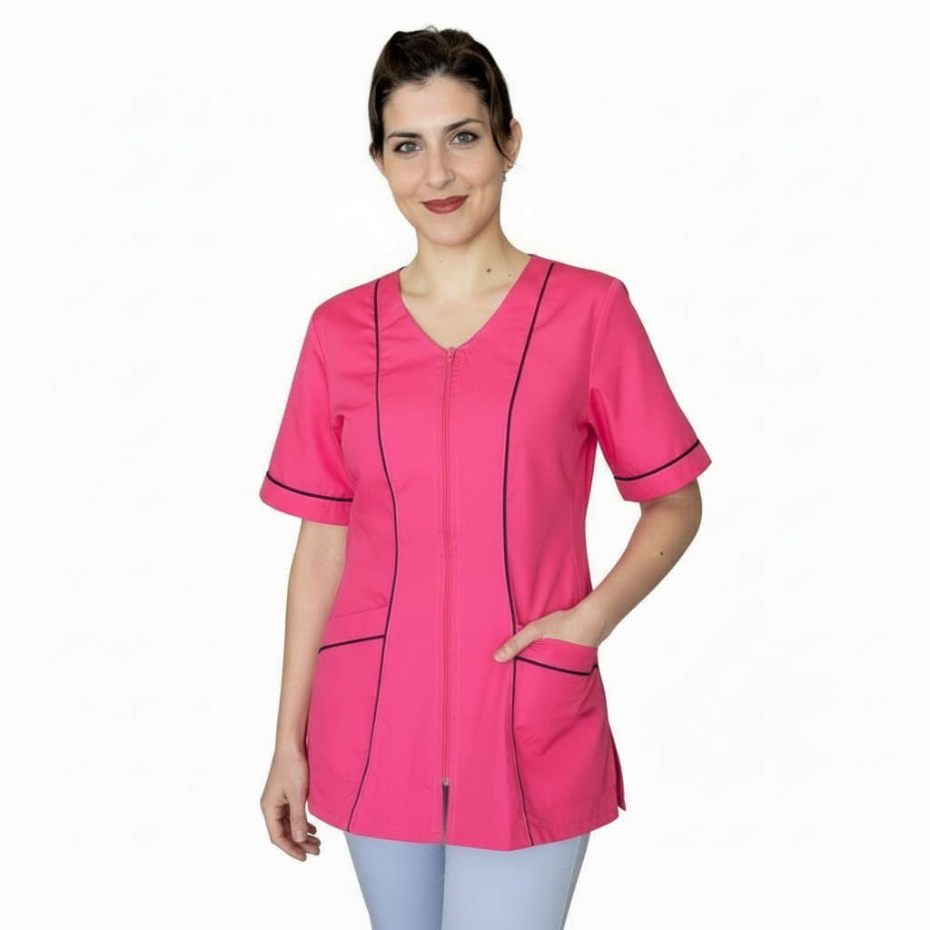 Casacca da lavoro donna zip Fuchsia mezza manica – COD: 6893