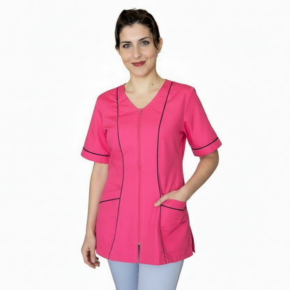 Casacca da lavoro donna zip Fuchsia mezza manica – COD: 6893