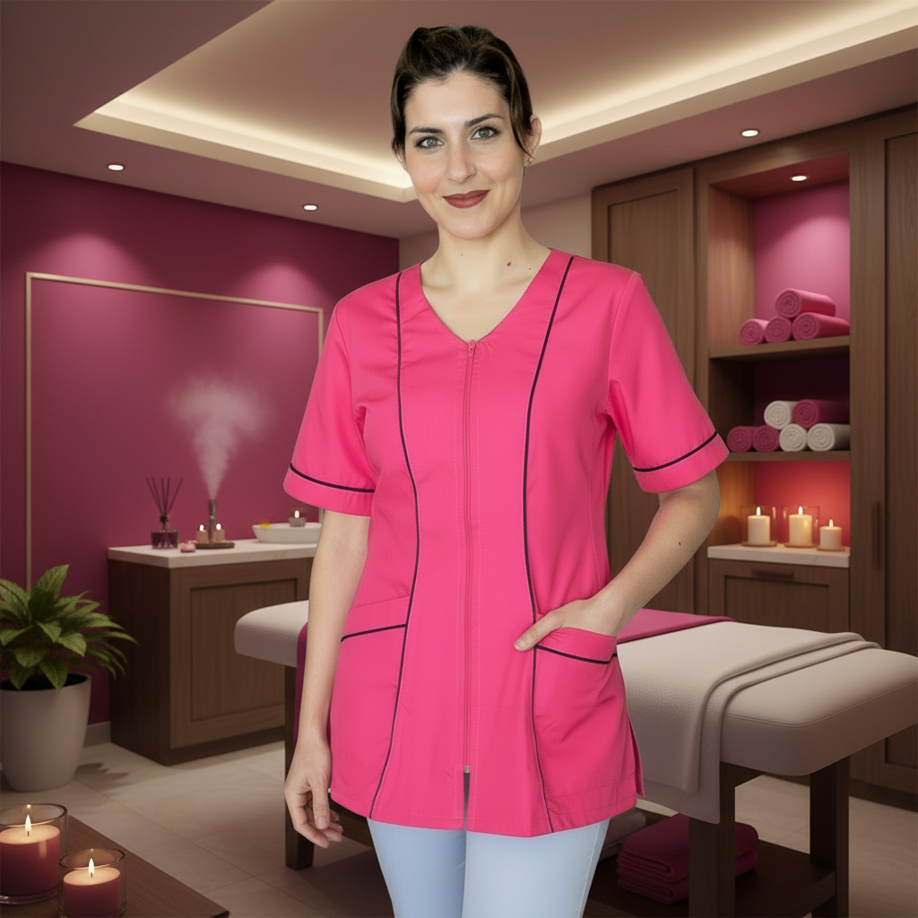 Casacca da lavoro donna zip Fuchsia mezza manica – COD: 6893