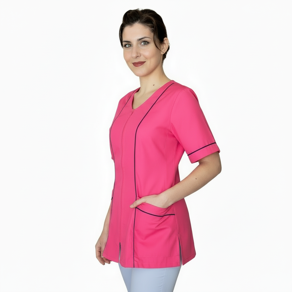 Casacca da lavoro donna zip Fuchsia mezza manica – COD: 6893