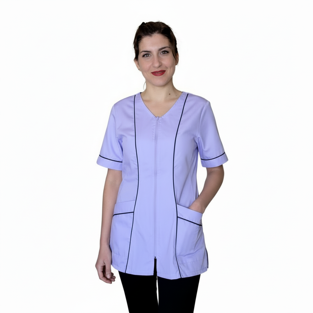 Casacca da lavoro donna zip glicine mezza manica – COD: 1506