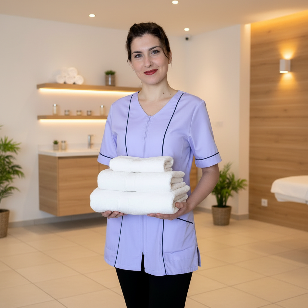 Casacca da lavoro donna zip glicine mezza manica – COD: 1506