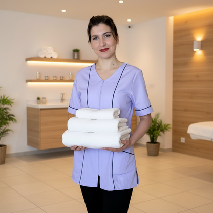 Casacca da lavoro donna zip glicine mezza manica – COD: 1506