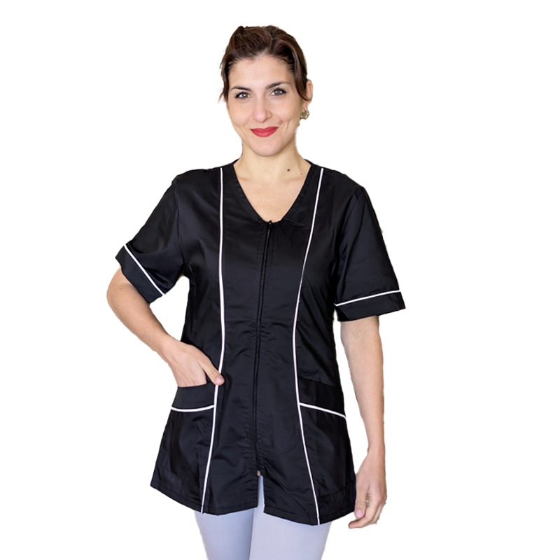 Camice da lavoro donna,con zip, nero inserto bianco modello "piera" Cod:2906