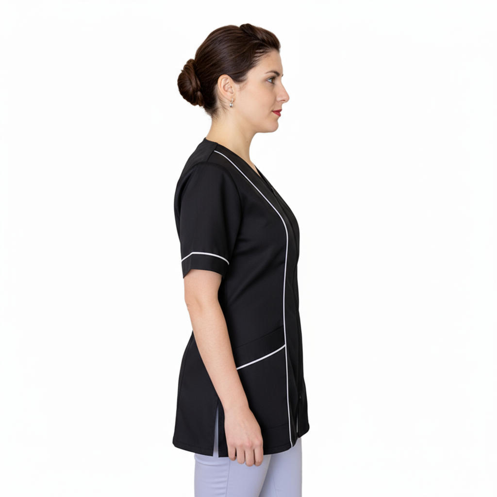 Camice da lavoro donna,con zip, nero inserto bianco modello "piera" Cod:2906