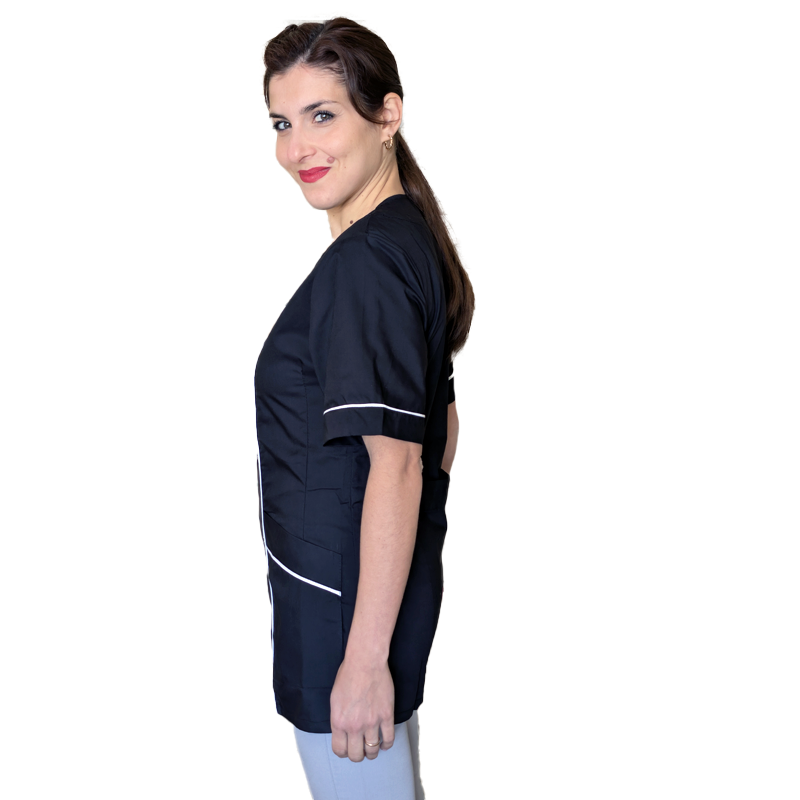 Camice da lavoro donna,con zip, nero inserto bianco modello "piera" Cod:2906