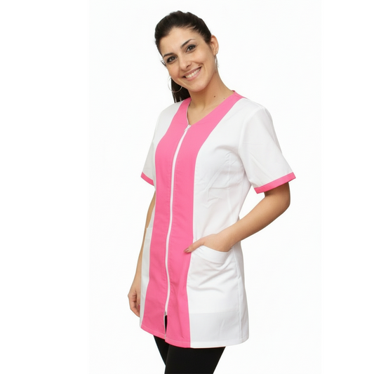 Camice da lavoro,casacca zip bicolore MM "fuchsia" Cod: 2506
