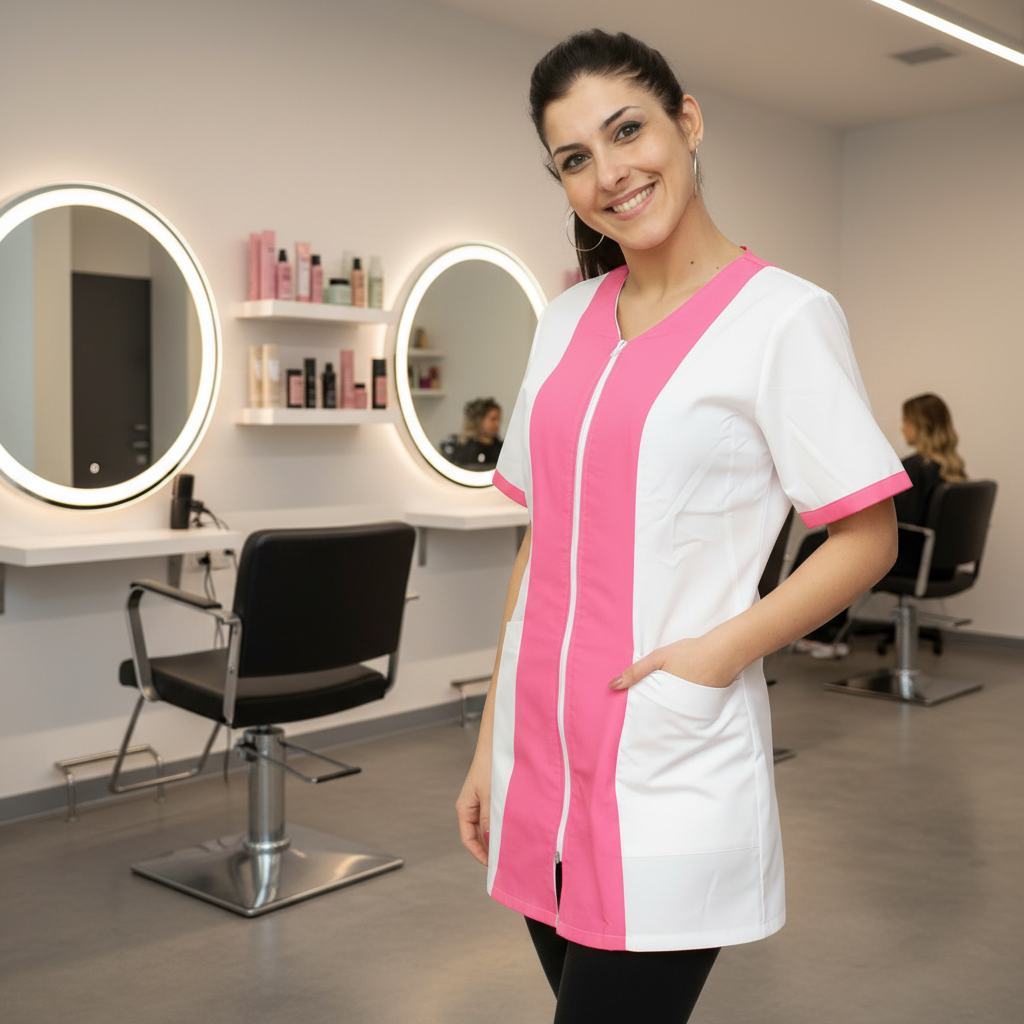 Camice da lavoro,casacca zip bicolore MM "fuchsia" Cod: 2506