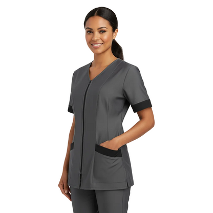 Casacca da Lavoro Donna Zip Stile Jeans Mezza Manica – COD: 9653