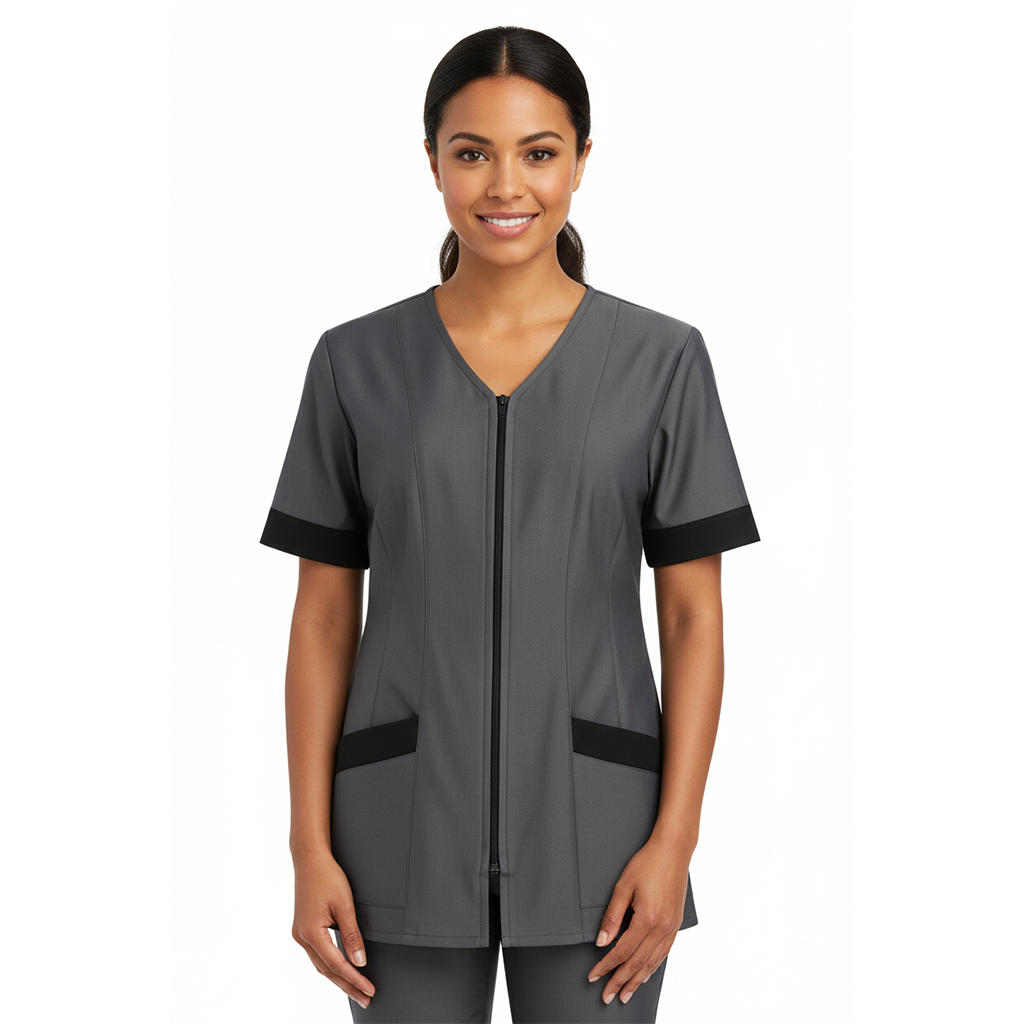 Casacca da Lavoro Donna Zip Stile Jeans Mezza Manica – COD: 9653