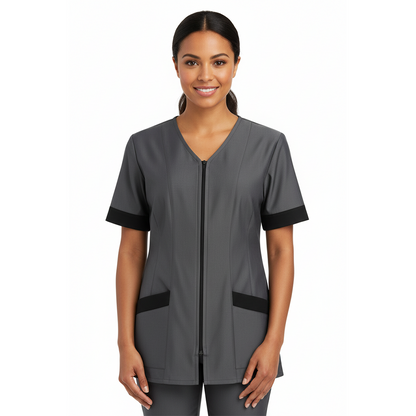 Casacca da Lavoro Donna Zip Stile Jeans Mezza Manica – COD: 9653