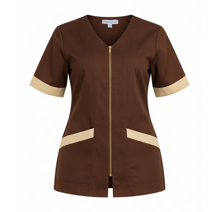 Casacca da Lavoro Donna Zip Marrone e Beige Mezza Manica – COD: 9633