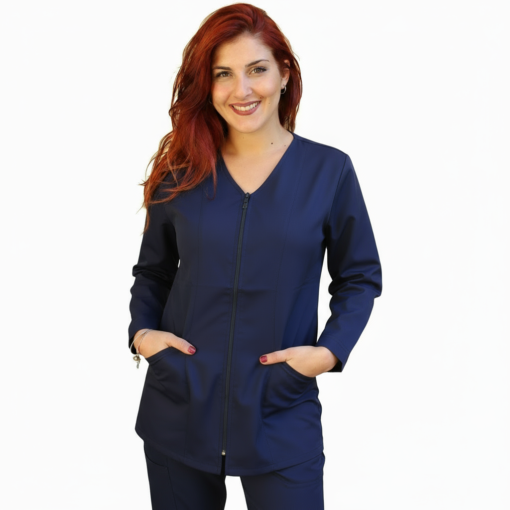 Camice da lavoro,casacca zip Manica lunga "Blu scuro" Cod: 1806