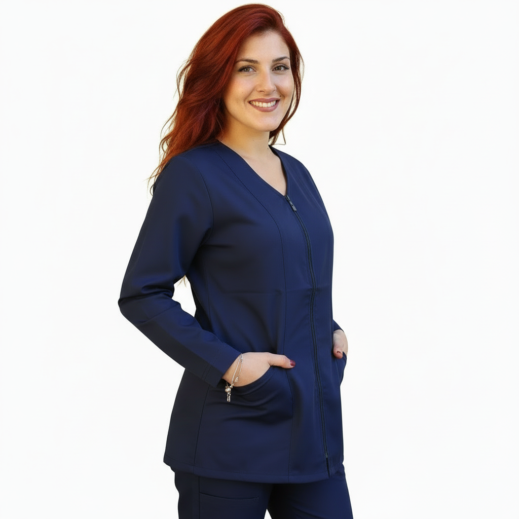Casacca da lavoro donna zip blu scuro manica lunga – COD: 1806